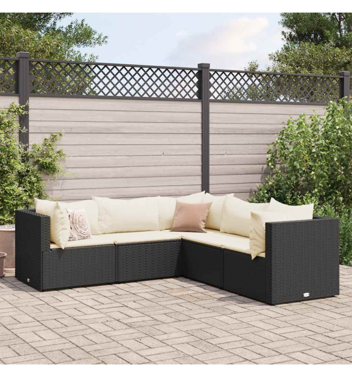 Salon de jardin 5 pcs avec coussins Noir Résine tressée | Mobilier & Déco