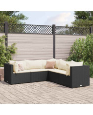 Salon de jardin 5 pcs avec coussins Noir Résine tressée | Mobilier & Déco