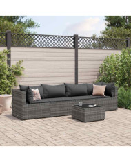 Salon de jardin 5 pcs avec coussins Gris Résine tressée | Mobilier & Déco