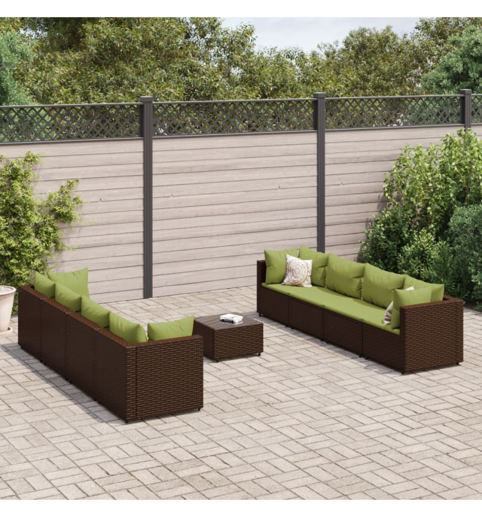 Salon de jardin avec coussins 9 pcs marron résine tressée | Mobilier & Déco