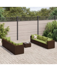 Salon de jardin avec coussins 9 pcs marron résine tressée | Mobilier & Déco
