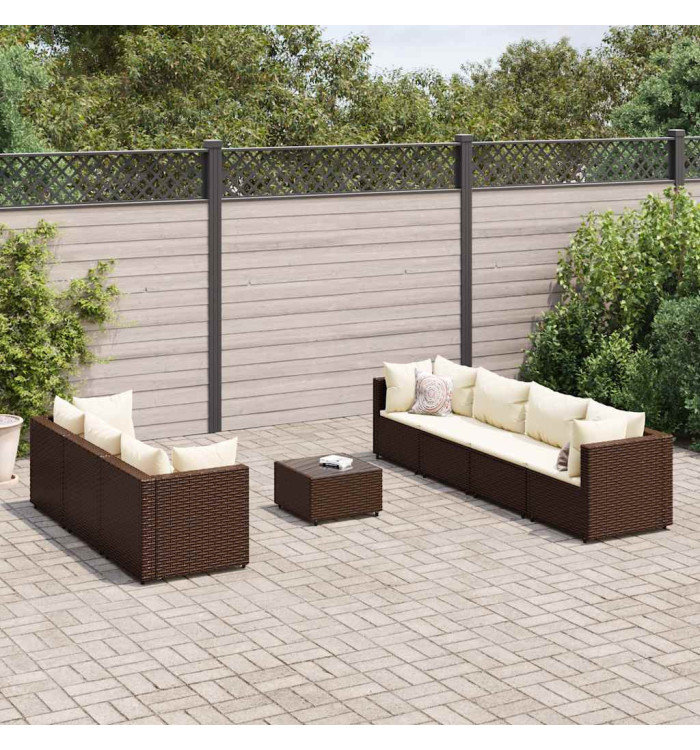 Salon de jardin avec coussins 8 pcs marron résine tressée | Mobilier & Déco