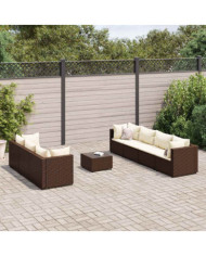 Salon de jardin avec coussins 8 pcs marron résine tressée | Mobilier & Déco