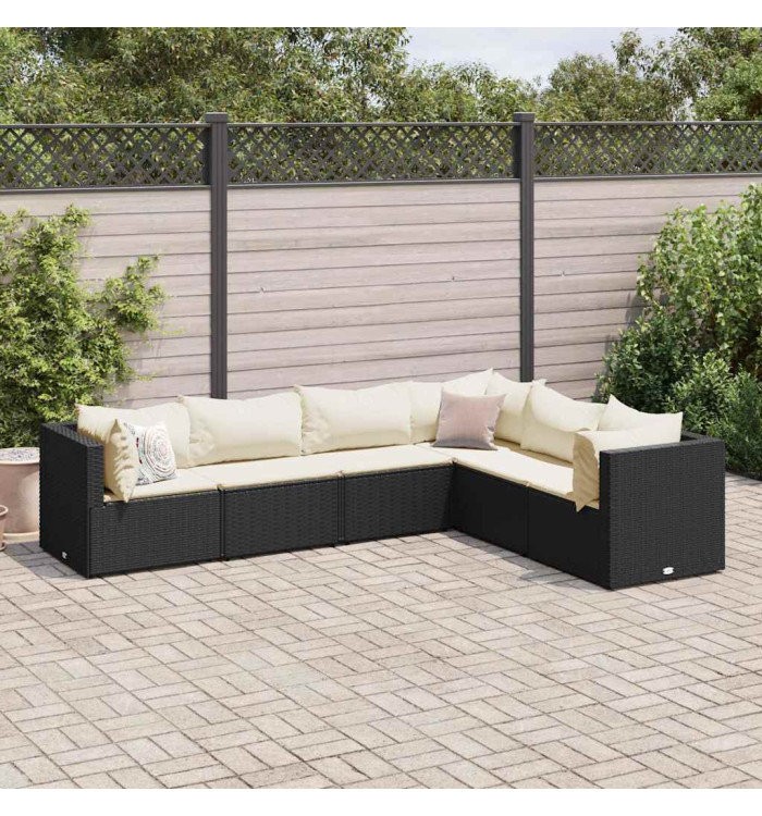 Salon de jardin 6 pcs avec coussins Noir Résine tressée | Mobilier & Déco