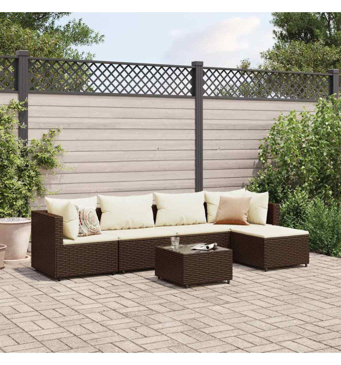 Salon de jardin 6 pcs avec coussins Marron Résine tressée | Mobilier & Déco