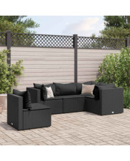 Salon de jardin 5 pcs avec coussins Noir Résine tressée | Mobilier & Déco