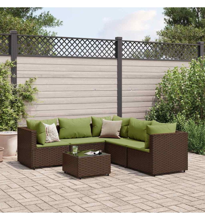 Salon de jardin 6 pcs avec coussins Marron Résine tressée | Mobilier & Déco