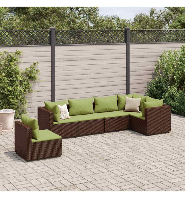 Salon de jardin 6 pcs avec coussins Marron Résine tressée | Mobilier & Déco