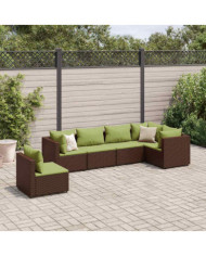 Salon de jardin 6 pcs avec coussins Marron Résine tressée | Mobilier & Déco