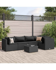 Salon de jardin 6 pcs avec coussins Noir Résine tressée | Mobilier & Déco