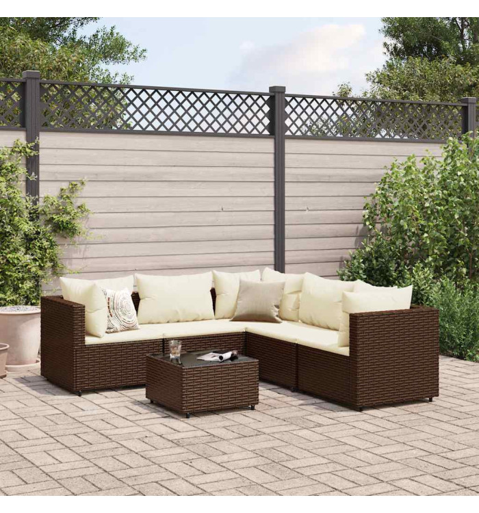 Salon de jardin 6 pcs avec coussins Marron Résine tressée | Mobilier & Déco