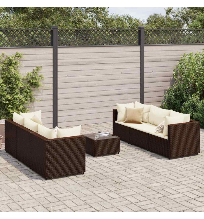 Salon de jardin avec coussins 7 pcs marron résine tressée | Mobilier & Déco