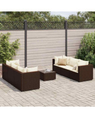 Salon de jardin avec coussins 7 pcs marron résine tressée | Mobilier & Déco