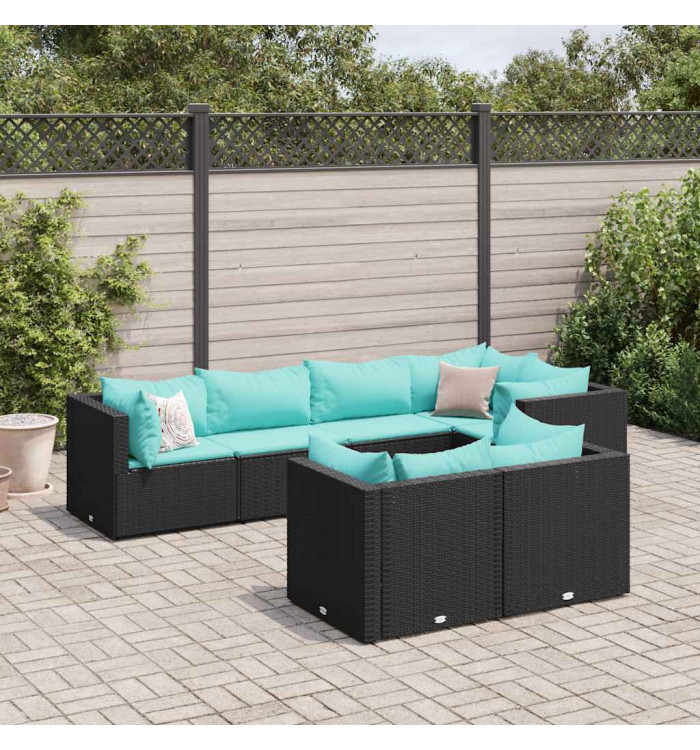 Salon de jardin 7 pcs avec coussins Noir Résine tressée | Mobilier & Déco