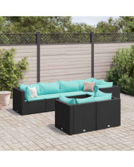 Salon de jardin 7 pcs avec coussins Noir Résine tressée | Mobilier & Déco