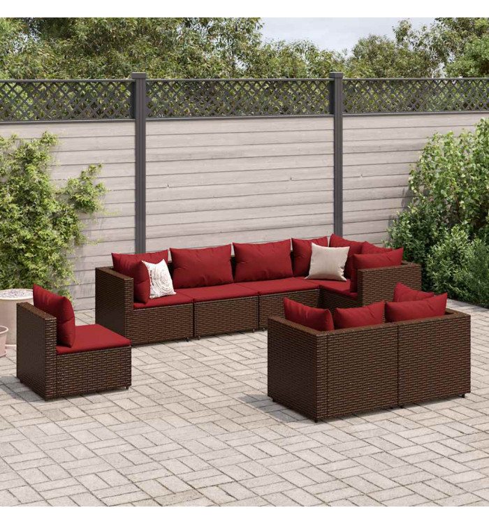 Salon de jardin avec coussins 8 pcs marron résine tressée | Mobilier & Déco