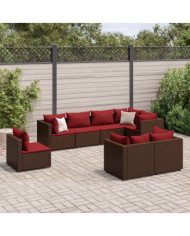 Salon de jardin avec coussins 8 pcs marron résine tressée | Mobilier & Déco