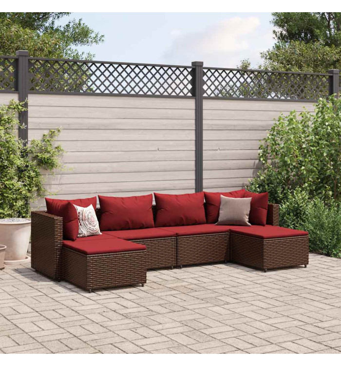 Salon de jardin 6 pcs avec coussins Marron Résine tressée | Mobilier & Déco