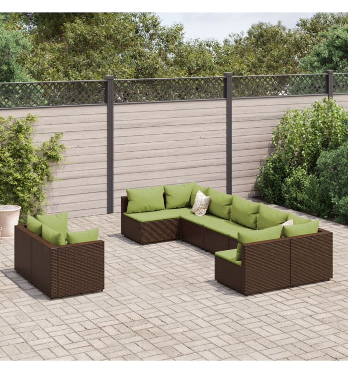 Salon de jardin avec coussins 9 pcs marron résine tressée | Mobilier & Déco