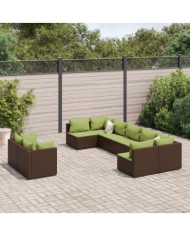 Salon de jardin avec coussins 9 pcs marron résine tressée | Mobilier & Déco