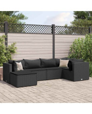 Salon de jardin 6 pcs avec coussins Noir Résine tressée | Mobilier & Déco