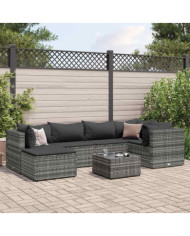 Salon de jardin 7 pcs avec coussins Gris Résine tressée | Mobilier & Déco