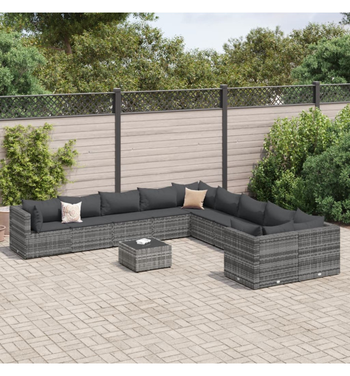 Salon de jardin 11 pcs avec coussins gris résine tressée | Mobilier & Déco