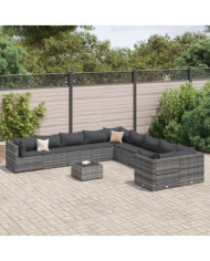Salon de jardin 11 pcs avec coussins gris résine tressée | Mobilier & Déco