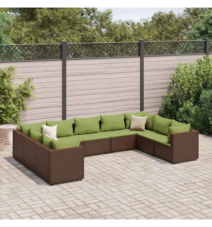 Salon de jardin avec coussins 9 pcs marron résine tressée | Mobilier & Déco