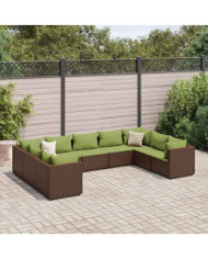 Salon de jardin avec coussins 9 pcs marron résine tressée | Mobilier & Déco