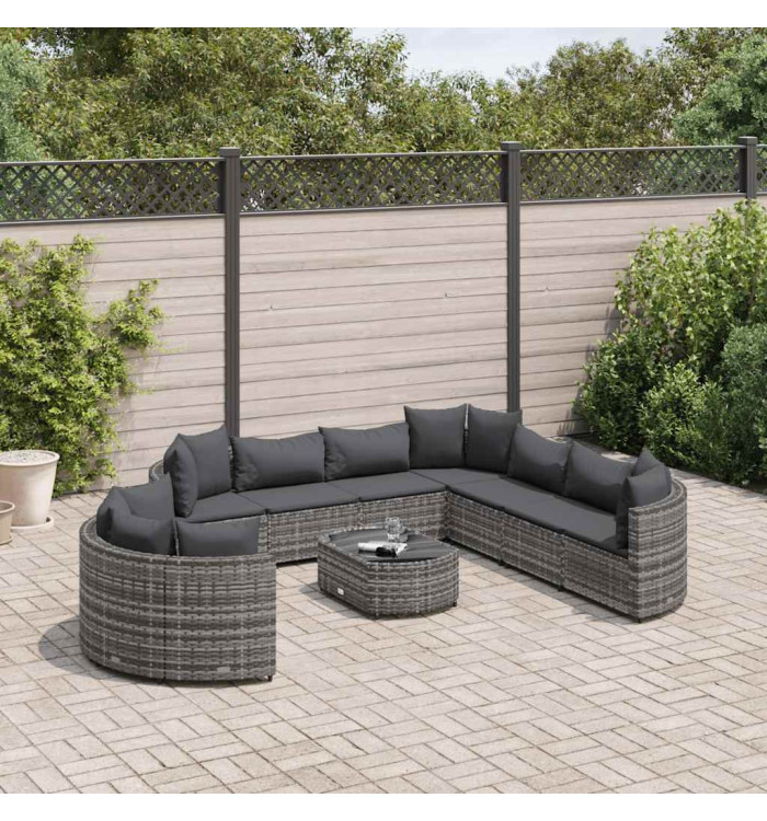 Salon de jardin avec coussins 10 pcs gris résine tressée | Mobilier & Déco