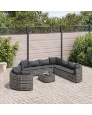 Salon de jardin avec coussins 10 pcs gris résine tressée | Mobilier & Déco