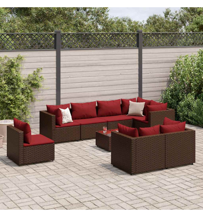 Salon de jardin avec coussins 9 pcs marron résine tressée | Mobilier & Déco