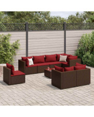 Salon de jardin avec coussins 9 pcs marron résine tressée | Mobilier & Déco