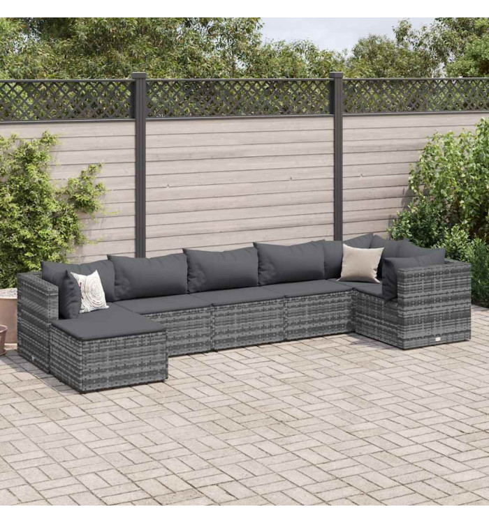 Salon de jardin 7 pcs avec coussins Gris Résine tressée | Mobilier & Déco