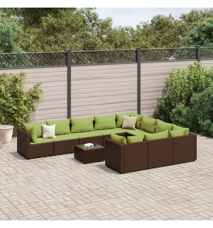 Salon de jardin et coussins 11 pcs marron résine tressée | Mobilier & Déco