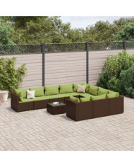 Salon de jardin et coussins 11 pcs marron résine tressée | Mobilier & Déco
