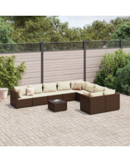 Salon de jardin 10 pcs avec coussins marron résine tressée | Mobilier & Déco