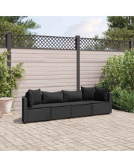Salon de jardin 4 pcs avec coussins noir résine tressée | Mobilier & Déco