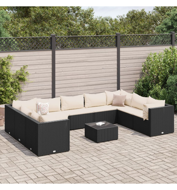 Salon de jardin 10 pcs avec coussins noir résine tressée | Mobilier & Déco