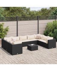 Salon de jardin 10 pcs avec coussins noir résine tressée | Mobilier & Déco
