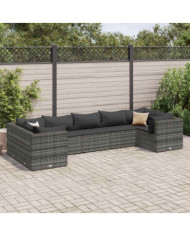 Salon de jardin 7 pcs avec coussins Gris Résine tressée | Mobilier & Déco
