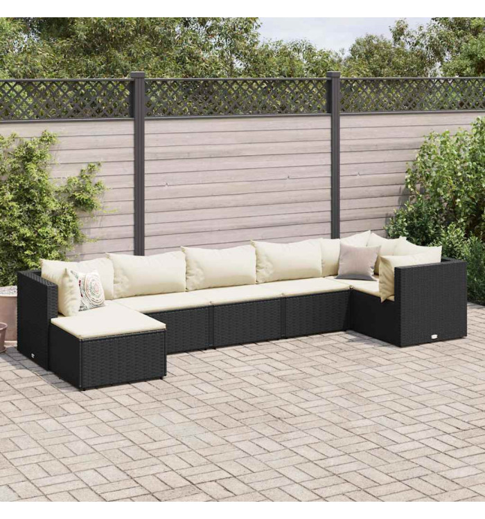 Salon de jardin 7 pcs avec coussins Noir Résine tressée | Mobilier & Déco