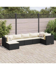 Salon de jardin 7 pcs avec coussins Noir Résine tressée | Mobilier & Déco