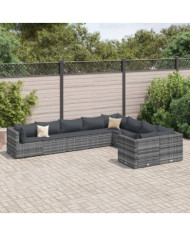 Salon de jardin 9 pcs avec coussins gris résine tressée | Mobilier & Déco