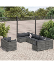 Salon de jardin 9 pcs avec coussins gris résine tressée | Mobilier & Déco