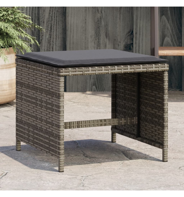 Tabourets de jardin avec coussins lot de 4 gris résine tressée | Mobilier & Déco