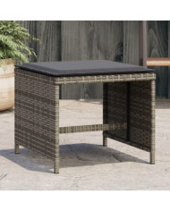 Tabourets de jardin avec coussins lot de 4 gris résine tressée | Mobilier & Déco