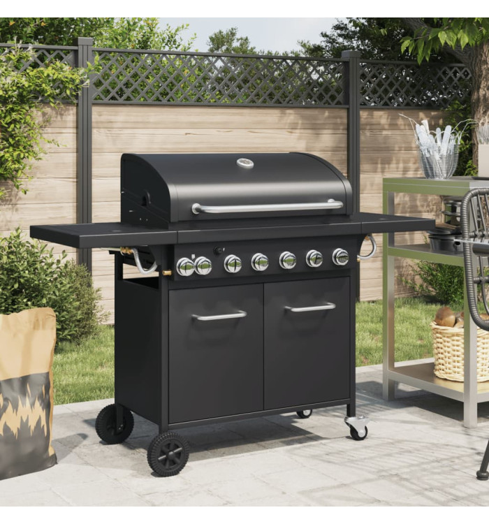 Barbecue gril à gaz avec 7 brûleurs noir acier enduit de poudre | Mobilier & Déco