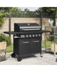 Barbecue gril à gaz avec 7 brûleurs noir acier enduit de poudre | Mobilier & Déco